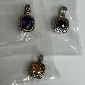 Silver and Gold Pendant Set with Purple and Yellow Stones